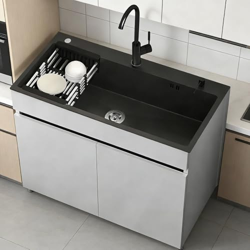 Edelstahl Spülschrank 68cm mit Unterschrank - Küchenspüle Set inkl. Kalt- & Warmwasser Armatur & Abfluss | Spültisch mit Stauraum | Outdoor Waschbecken für Garten, Garage & Waschküche