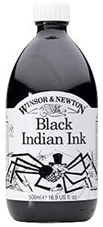 Winsor & Newton Tinta para Dibujo Drawing Ink - frasco de 500ml, tinta china negra, indian ink, resistente al agua y la luz
