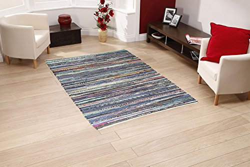 EHC 100% Recycled Handmade Multi Coloured Chindi Floor Rug 120 x 170cm (Made from Recycled Cotton)