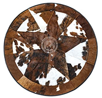 Sunshine Cowhides 100% Genuine Patchwork Cowhide Rug - Tricolor, Single Star, Rodeo Animal Hide Rugs for Living Room, Office or Kitchen Area - Round Leather Rug - Small (40 Diameter)