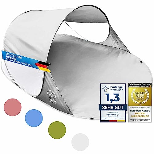 CANYON CRUISE Strandmuschel Pop Up Strand-Zelt Windschutz am Strand Wurfzelt Blitzschnell Selbstaufbauendes Sonnensegel Outdoor Zelt Automatik Muschel mit UV-Sonnenschutz (Grau)