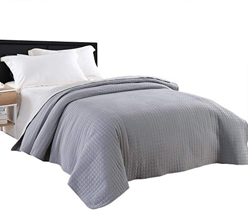Laneetal 0180008, Tagesdecke Bettüberwurf Steppdecke Patchwork Flanelle Wendedesign Kariert, Bettdecke Stepp Decke Doppelbett unterfüttert und Gesteppt, Grau-Hellgrau Patchwork, 220x240 cm