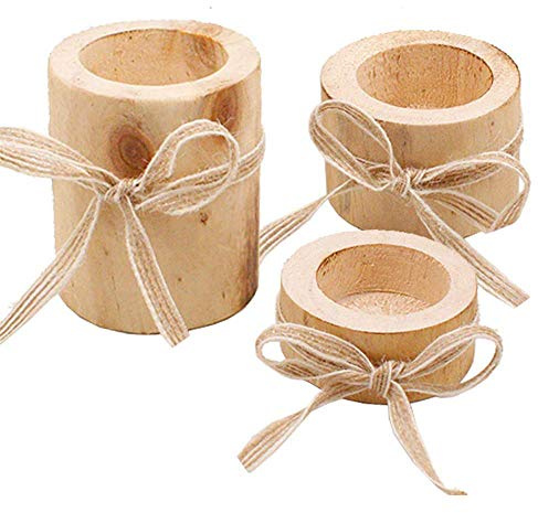 VOANZO candelabro de Corteza de Madera, 3 Piezas, artesanía Creativa de Madera, decoración, Maceta para Plantas y Flores, Soporte para Velas con Cuerda