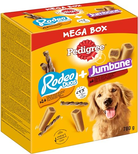 Pedigree Multipack 780 g mit 24 Rodeo Duos Huhn & Bacon Geschmack , 4 Jumbone Rind & Geflügel Geschmack