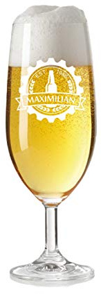 laser-diele Leonardo Bierglas mit Gravur - Personalisiertes Geschenk für Männer - Bierglas mit Namen 360 ml - Geschenk zum Vatertag und Geburtstag - Kronkorken