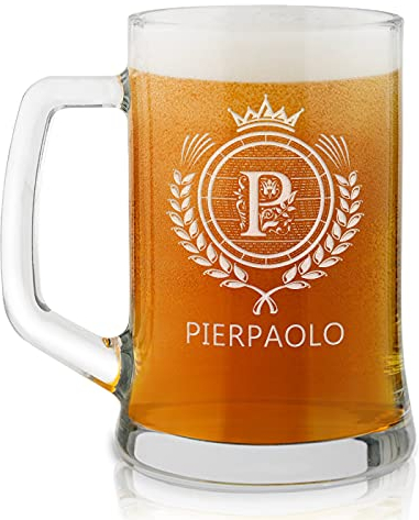 Maverton Boccale per la Birra in vetro con personalizzazione - capienza 500 ml idea regalo per il compleanno - H12 cm x Ø8,5 cm - Perfetto per ogni uomo amante della buona Birra - re della birra