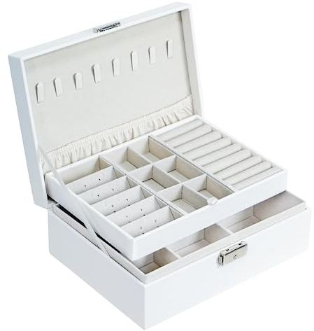 ADEL DREAM Schmuckkästchen Damen Mädchen Schmuckaufbewahrung Reise rechteckig klein Schmuckbox Schmuckkasten für Ringe Ohringe Halskette Mehrere Farben weiß