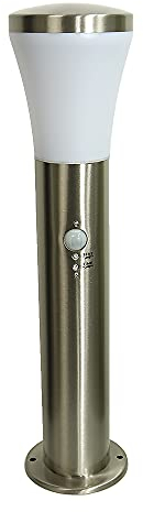 2x Edelstahl Außen-Sockel-Wege-Leuchte-Lampe SIEGEN mit Bewegungsmelder Kunststoff-Schirm weiß 1x E27 H: 50cm D:12cm IP44 Gartenbeleuchtung (2x Sockelleuchte mit Sensor)