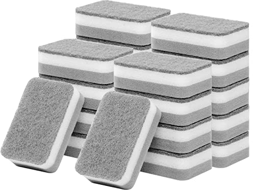KRIZJUES Kitchen Cleaning Sponges, Sponges in Bulk, Non Scratch for Dishes PadOdor-Free Scouring Pad Suitable Washing ,Dishes, Bathroom Dishwashing Sponge Along 24 PCS, Gray