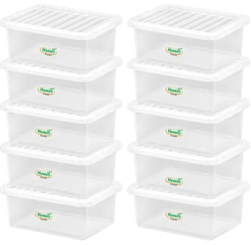 Homey Mart Plastic Storage Boxes Crystal Clear 11L Box & Lid Home Office Stackable Nestable - Pack of 10