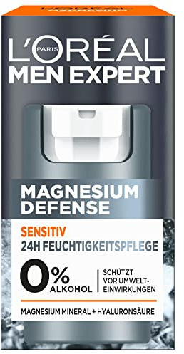 L'Oréal Men Expert Sensitiv Soin du visage pour homme, crème hydratante apaisante pour les peaux sensibles, crème pour le visage pour homme avec magnésium et acide hyaluronique, défense au magnésium 1