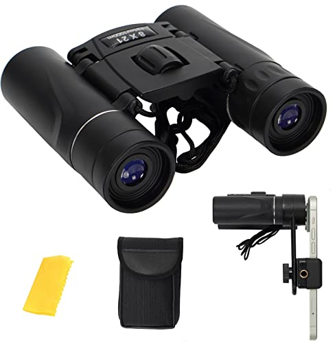 FLYAMAPIRIT Mini Fernglas Teleskop Faltbares 8X21 HD Fernglas mit Smartphone-Adapter, Tragegurt und Aufbewahrungstasche für Vogelbeobachtung, Konzerte, Oper, Sport und Reisen