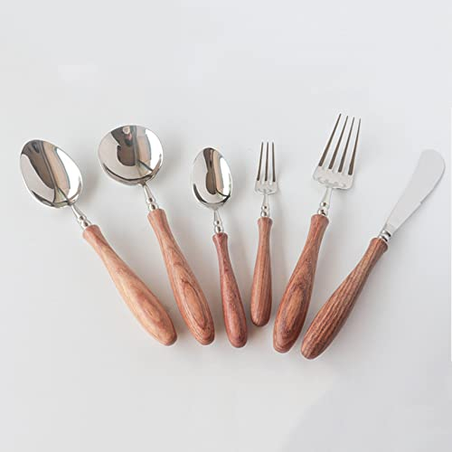 TTiiLoe Ensemble de Couverts 6 pièces avec Manche en Bois Sakura, Ensemble Acier Inoxydable, d'argenterie Luxe for la Maison et Le Restaurant