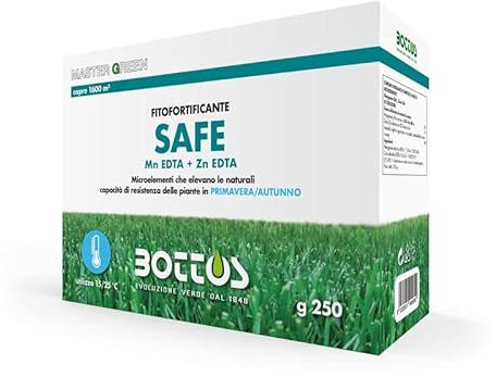 Bottos SAFE, Fitofortificante che eleva le naturali capacità di resistenza del tappeto erboso in Primavera/Autunno, concime fertilizzante con Manganese e Zinco, potenziatore delle difese (250gr)