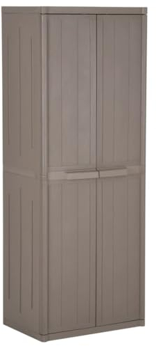 vidaXL Gartenschrank Kunststoffschrank Haushaltsschrank Spindschrank Schrank Spind Terrassenschrank Balkonschrank Braun 65x45x172cm PP Holz-Optik