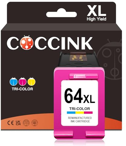 COCCINK 64XL Color Ink Cartridge for HP Ink 64 XL for HP Envy 7255e 7258e 7955e 7958e 7900e 7855 7858 7100 7155 6255 6252 6258 Tango X Printers Remanufactured for Printer Ink HP 64XL (1 Color)