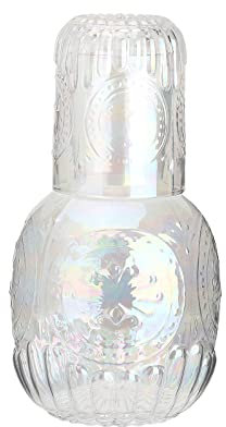 Ensemble Carafe à Eau et Verre de Chevet en Cristal - Pichet et Gobelet pour Salle de Bain, Chambre, Cuisine (Blanc)