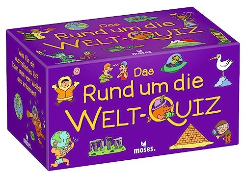 moses. Das Rund um die Welt-Quiz, Kinderquiz mit 100 spannenden Fragen, Weltreise Quiz für zuhause, Ratespiel für clevere Kids ab 8 Jahren und 2-5 Spieler