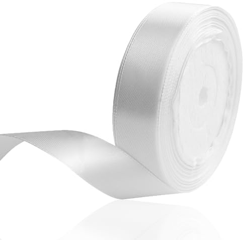 Satinband vitt 20 mm, 22 meter dekoration presentband fint band tygband för ballonger, bröllop, dop och födelsedag presenter till alla hjärtans dag förpackning med presenter 