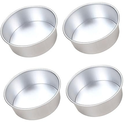 BESTonZON 4pcs 6-inch Alloy Non-Stick Round Cake Molds Removable Bottoms Mini Baking Pans for Home and Professional Use