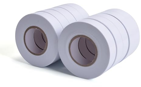 ADHES nastro isolante, fortemente adesivo,nastro adesivo per elettricisti, Bianco, 1,9 cm x 20 m, 10 rotoli