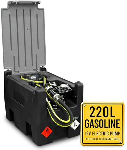 TFF Bärbar Bensintank, 220 liter med 12V ATEX certifierad Bränslepump flöde 50 lmin. Bränslepump med Elektrisk Batterikabel, 4 m Slang med Automatisk Tankpistol