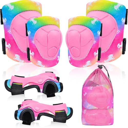 Knieschoner Kinder Knie und Ellenbogenschützer mit Kordelzug-Netztasche，Schützer Schoner Inliner Protektoren Kinder Knieschützer Set für Mädchen Jungen zum Skaten Roller, 3-8 Jahre