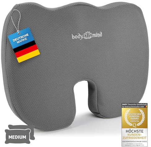 Body & Mind® Orthopädisches Sitzkissen Keilkissen Ergonomische Stuhlauflage Bürostuhl-Kissen; Autositz-Kissen; Schmerzreduzierend, Fördert Durchblutung, Entlastet Steißbein & Wirbelsäule (H2 - Medium)
