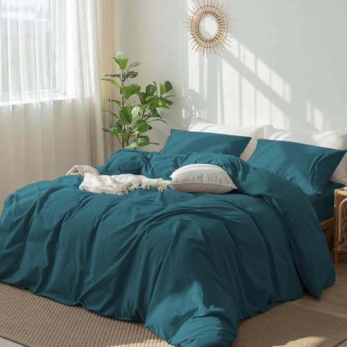 DXHOME Bettwäsche 135x200 4teilig Baumwolle Türkis Grün Uni Bettwäsche Set Weich Kuschelig Bettwäsche Weich Baumwolle für Einzelbett mit Reißverschluss und 2 Kissenbezüge 80x80 cm
