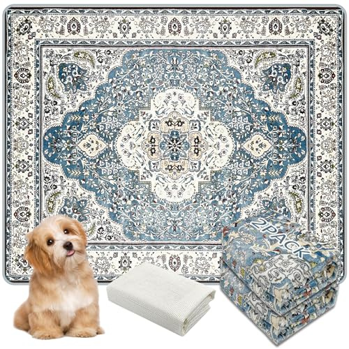 AIHSUMC Waschbare Hunde-Trainingspads 2er Set (91×107 cm) – Wiederverwendbare, Super Saugfähige & Auslaufsichere Welpen-Pads mit Rutschfester Unterlage, Boho Design (Blau-1)