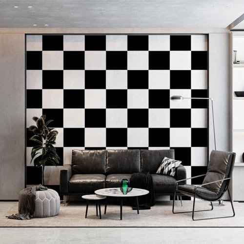 Photo Wallpaper Large Black White Wall Decals, Black White Checkered Square Stripes Wallpaper Mural 400W x 280H cm - Photo Wall Mural Decor for Living Room Tv Background Bedroom Children's Room