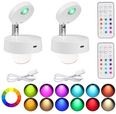 DJBoomy Wireless LED Spotlight Indoor with Remote: Rechargeable Mini Spot Lights for Picture Art Display Plants Lighting - Small Spotlights for Wall Ceiling Decorative (2 Pack)