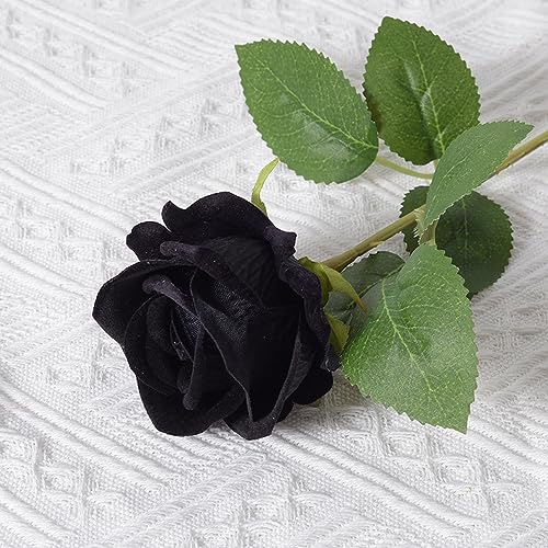 Blausky 1 Stück Künstliche Rosen aus Flanell,51 cm Single Long Stem Fake Rose,Realistische Blume,Ewige Blumen,Brautstrauß,Kunstblumen Rosen,für Hausgarten Party Hotel Büro Dekor,Schwarz