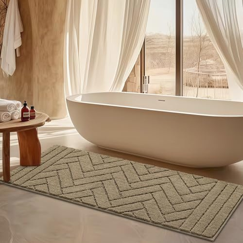 Biscpro Badteppich Badezimmerteppich Badematte rutschfeste 60x150cm,Weich Wasserabsorbierend Waschbar Badvorleger für Dusche,Badematte,Flure,Schlafzimmer Mat