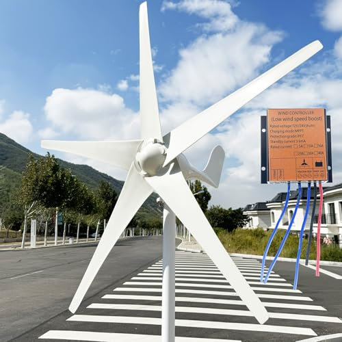 ZHOZHUT 800W / 1000W / 1200W Turbina Eólica 12V / 24V / 48V Aerogenerador Portátil Doméstico con Controlador MPPT, Aerogenerador De 5 Palas Dirección del Viento Ajustable para Exteriores,1000w,12V