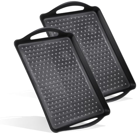 2 Pcs Large Non Slip Serving Tray with Handles, 17.9 x 12.5 Inches