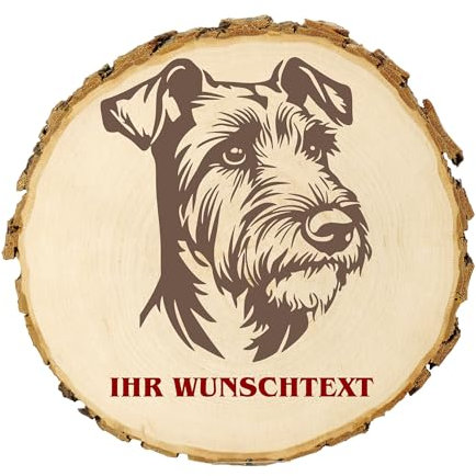 KIWISTAR UG - 14-16 cm Baumscheibe - Airedale Terrier - Hund - personalisiertes Geschenk individuell selbst gestalten - Name - Holzscheibe mit Wunschtext - Naturholz - Geschenk - Türschild
