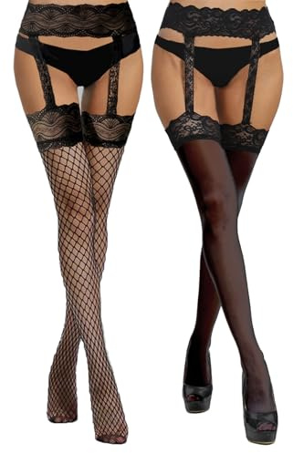 GWAWG Calze Reggicalze 20 Denari Nylon Cucito Styling Calze Fine Pizzo Nero e Nero, Taglia Unica