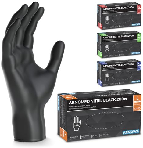 400x ARNOMED® Einweghandschuhe Schwarz, Nitril Handschuhe L | Einmalhandschuhe, Nitrilhandschuhe puderfrei, Gummihandschuhe Einweg, Schutzhandschuhe, Handschuhe Nitril, Putzhandschuhe