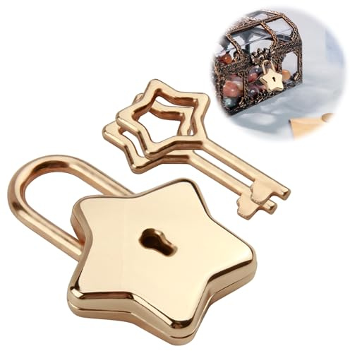 Candado con forma de estrella vintage, dorado pequeño, candado de amor, mini candado con 2 llaves de estrella, decoración para diario, armarios escolares, cajas de joyas, decoraciones hechas a mano