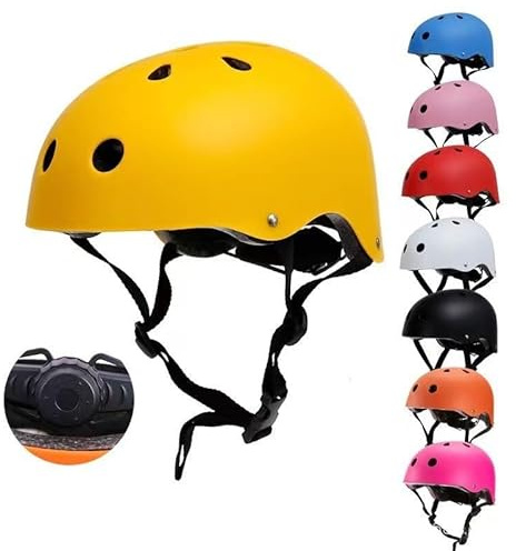 Casque de Sport Multifonction pour Enfants et Adultes – Casque de Protection réglable et ventilé pour vélo, Skateboard, Roller, draisienne et Patin à Glace (Jaune, M(52-57cm))