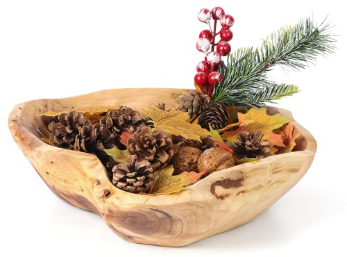 YOFAPA Decorative Wooden Bowl, Natural Handmade Wavy Live Edge Bowl for Dining Room Kitchen Table Home Decor, Farmhouse Wooden Fruit Bowl, Decorative Bowl for Nuts Keys Jewelry Display