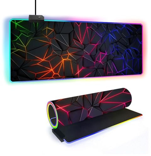 Fansu Alfombrilla para Ratón RGB, XXL Grande Gaming Mousepad con 14 Modos de Iluminación 7 Colores LED, Mouse Pad Teclado Almohadilla de Escritorio para Laptop y PC (Rojo,800x400x4mm)