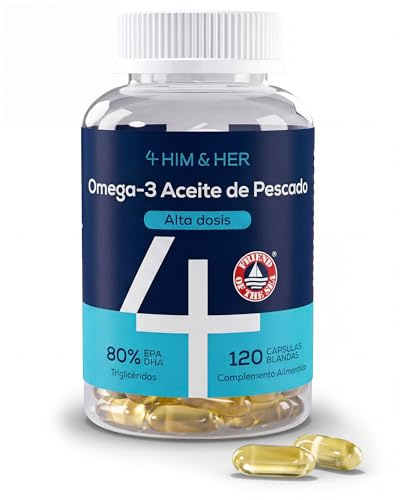 Oméga 3 EPA et DHA Gélules 1334mg Haute Concentration – pour Cœur et Cerveau – Sans Goût de Poisson et Facile à Avaler – 668mg EPA, 500mg DHA – 80% rTG – Huile de Poisson – Cure 2 Mois – 4 HIM & HER