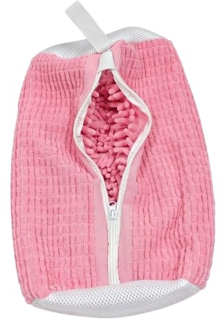 Shoe Washing Bag with Cleaning Brush Interior, Machine Washable Sneaker Cleaner Case with Zipper, Pink, Brief