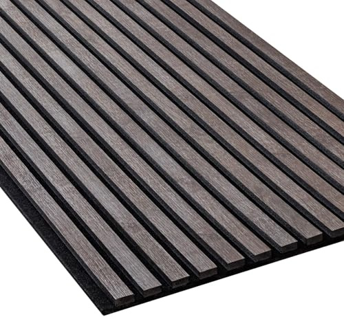 Wallface Panneau acoustique mural décoratif - Lamelles bois 3D pour mur, absorption phonique, tasseau bois mural, 240 x 56,5 cm, décoration intérieure, chêne foncé