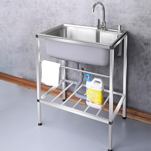 HPIRFYE Fregadero de Cocina Independiente de Acero Inoxidable con Grifo, Fregadero Portátil para Restaurante, Jardín, Garaje, Camping, Fácil de Instalar, Ideal para Uso Comercial e Industrial
