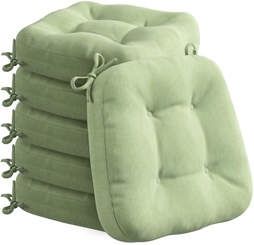 Codi Sitzkissen 40x40×8 cm 6er Set, Extra Dicke, Bequeme Stuhlkissen mit wasserabweisendem Bezug – Waschbare, rutschfeste Memory Foam Sitzauflagen für Stuhl, Outdoor und Gartenstuhl, Salbeigrün