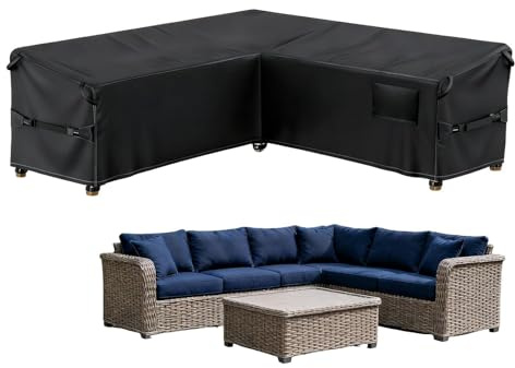 GOOGO Garden Furniture Covers Waterproof, 215×215×87×80cm, 420D Oxford Fabric Patio Furniture Cover with Ventilation Ports, Buckle Straps and Adjustable Drawstring, for Outdoor Furniture Seating Sets