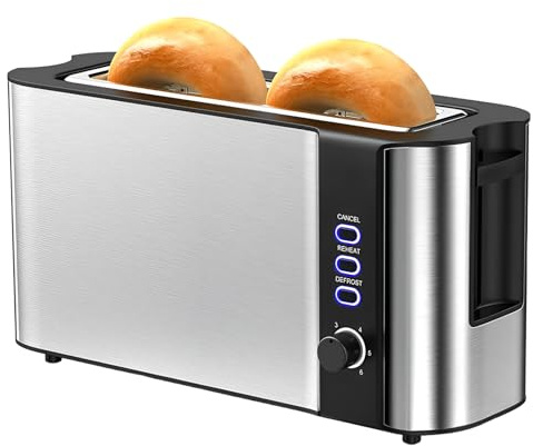 Tostadora De 2 Rebanadas Con Ranura Larga, Tostadora De Pan Comercial Con 6 Configuraciones De Dorado, Ranuras Extra Anchas Para Bagels Y Gofres